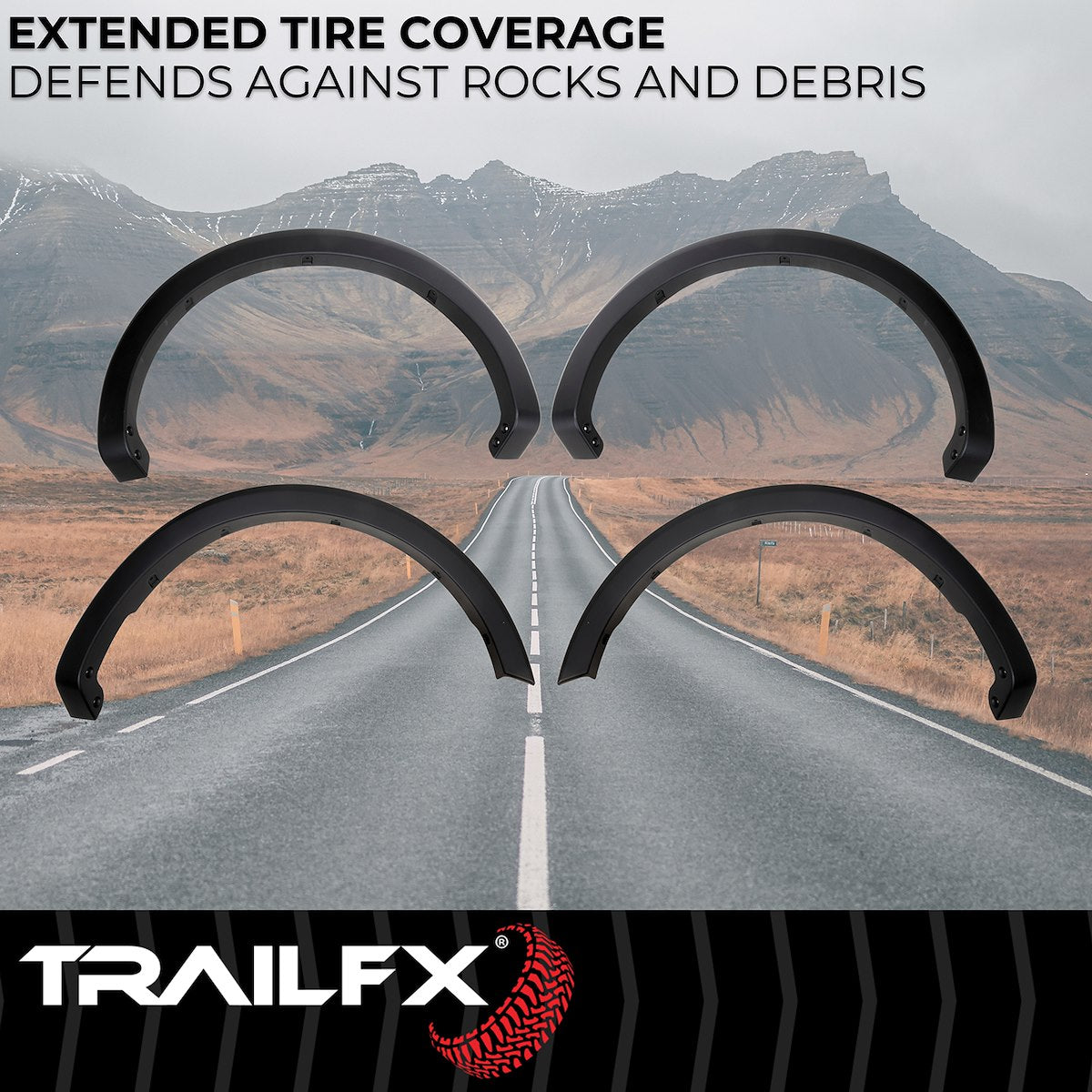 TrailFX Fender Flare, 1-1/2 in Tire Coverage, Black Smooth Paintable Finish, 3-1/4 in Flare Height, Set Of 4 - TFF3011OE