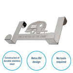 Camco Towel Rack, Fits Doors Up To 3/4 in Thick, 8-1/2 in Length x 4-5/8 in Width x 2-1/4 in Depth, Stainless Steel - 53381