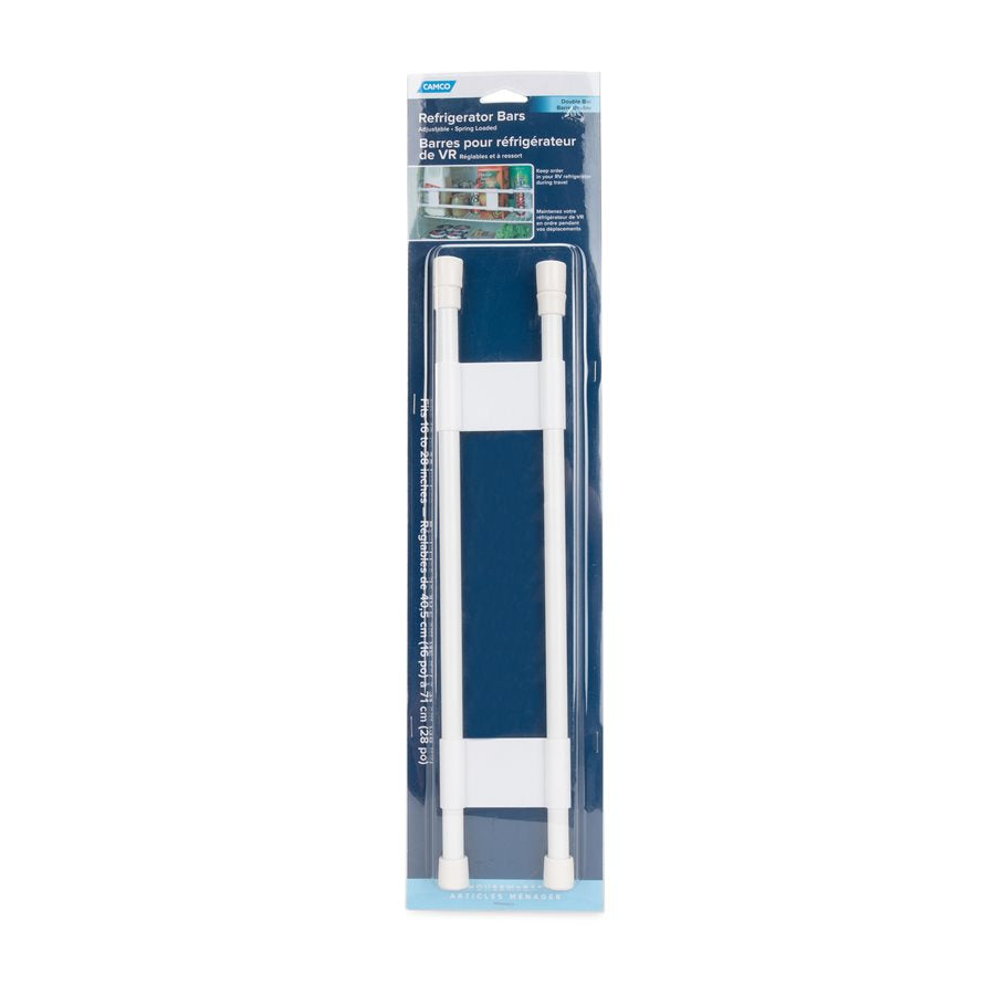 Camco Refrigerator Content Brace, Bar Extends From 16 in Length to 28 in Length, White Plastic - 44073