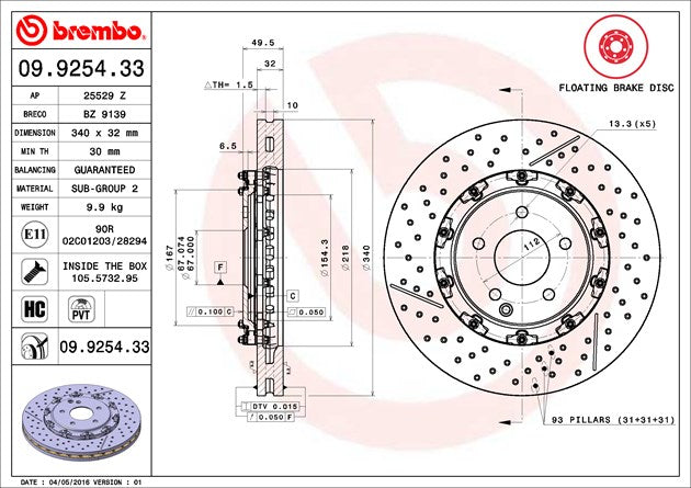 Brembo Brake Rotors 09925433C02 product image 2