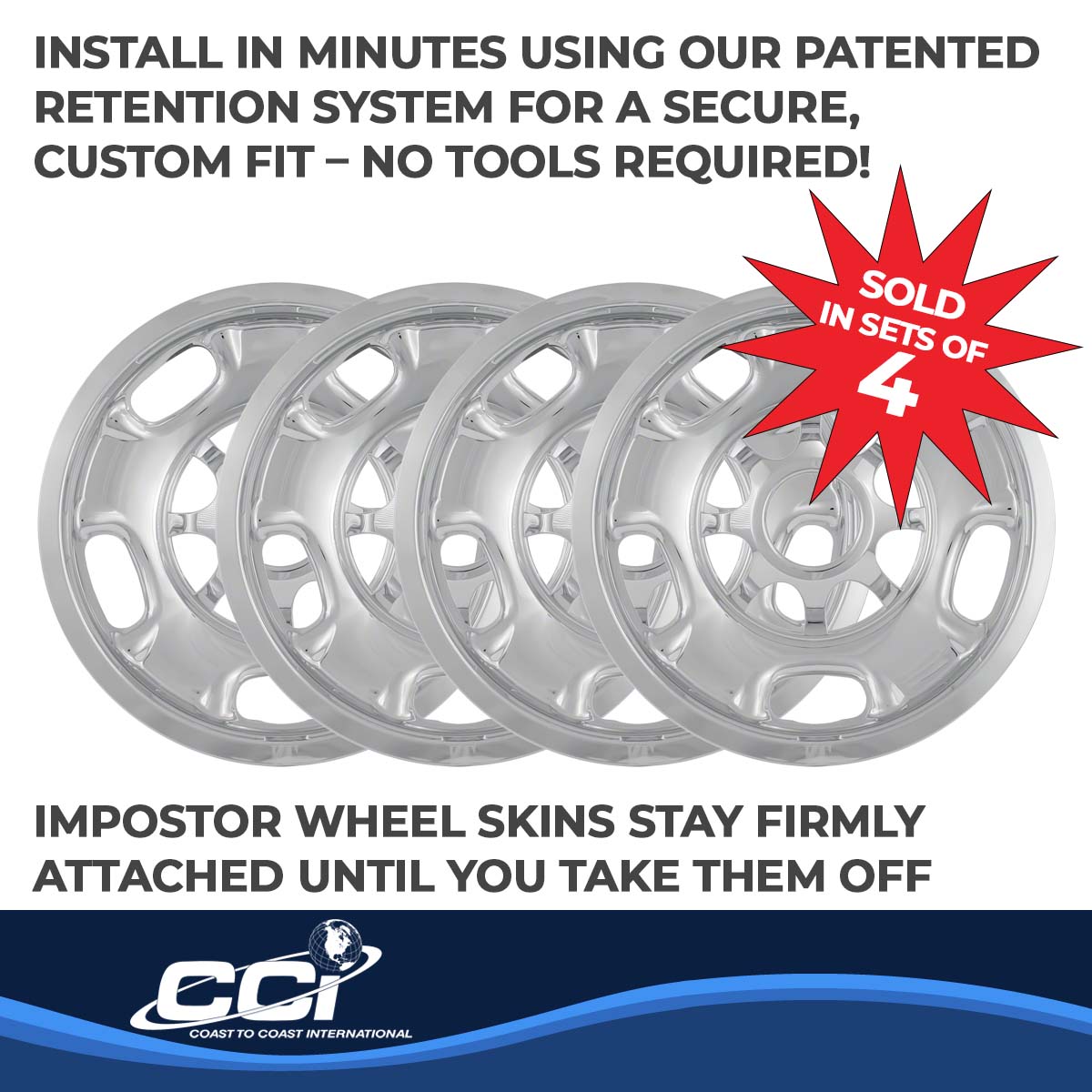Coast2Coast Wheel Skin, 17 in, 5 Spokes, Chrome, Set Of 4 - IWCIMP84X
