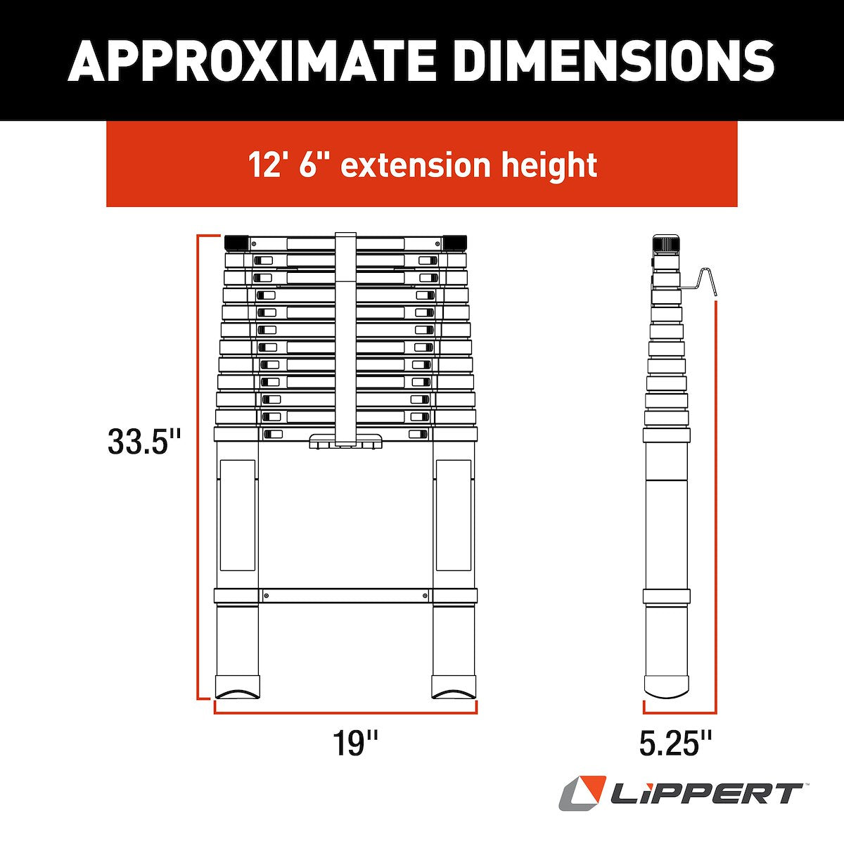 Lippert RV Ladder, 12 ft 6 in Extension Height, Aluminum, 330 lb Load Capacity - 2021097938