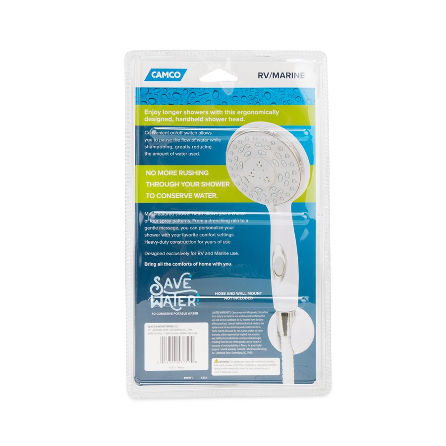 Camco Shower Head, With 4 Available Spray Settings, White - 43711