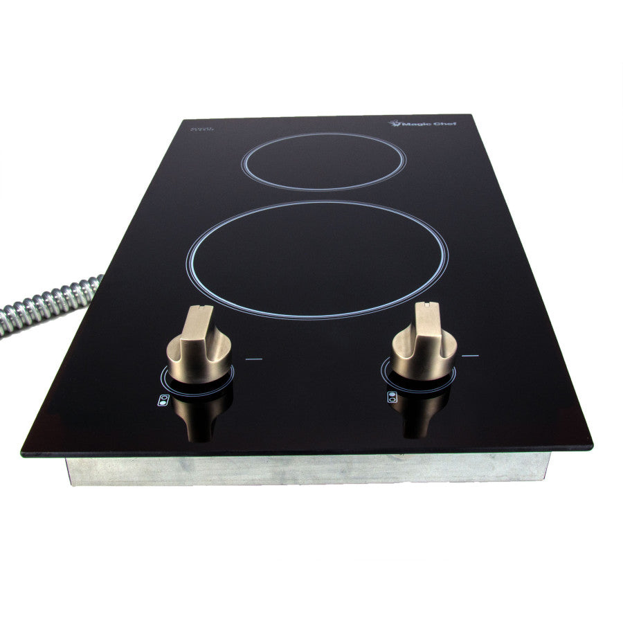Magic Chef Stove, Black, 12 in Width x 2 in Height x 21-1/2 in Depth, 2 Burner - MCSCTE12BG2