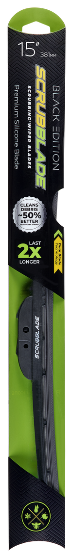 Scrubblade Windshield Wiper Blade, Black Edition, 15 in Length, Black - PB1500