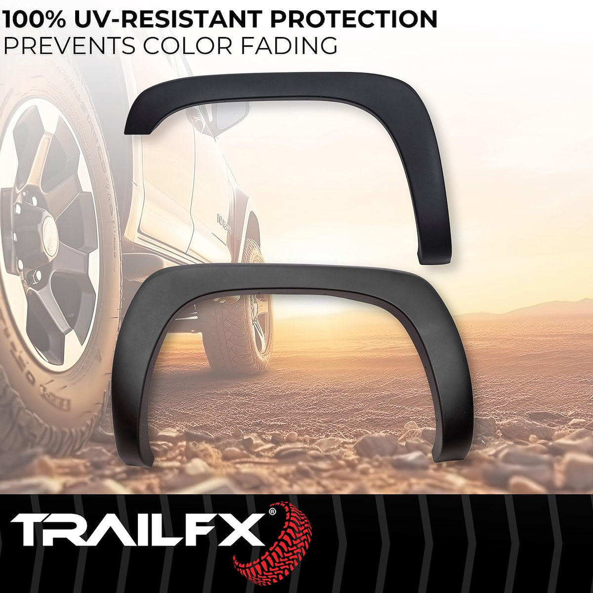 TrailFX Fender Flare, 1 in Front/1 in Rear Tire Coverage, Black Smooth Paintable Finish, Injected Polypropylene, Set Of 4 - TFC3000OE