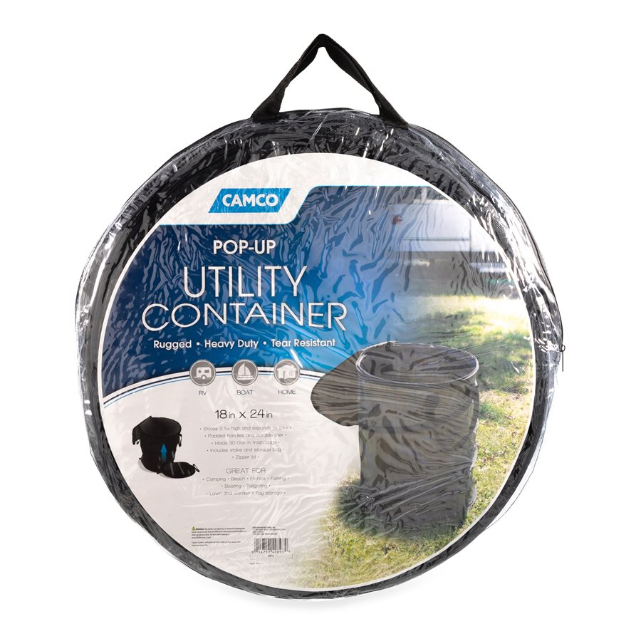 Camco Trash Can, 18 in Diameter x 24 in Height, Black, Holds 33 gal Bags - 42893