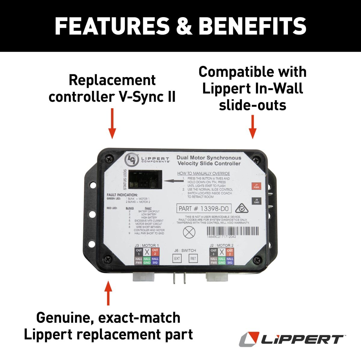 Lippert Slide Out Control Module, V-Sync2, Number On Board 13398-D0, If Replacing 13398-C Order Wire Harness 247768 - 211852