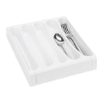 Camco Cutlery Tray, Adjustable From 9 in To 13 in Width x 1-3/4 in Height, With 5 Compartments, White - 43503