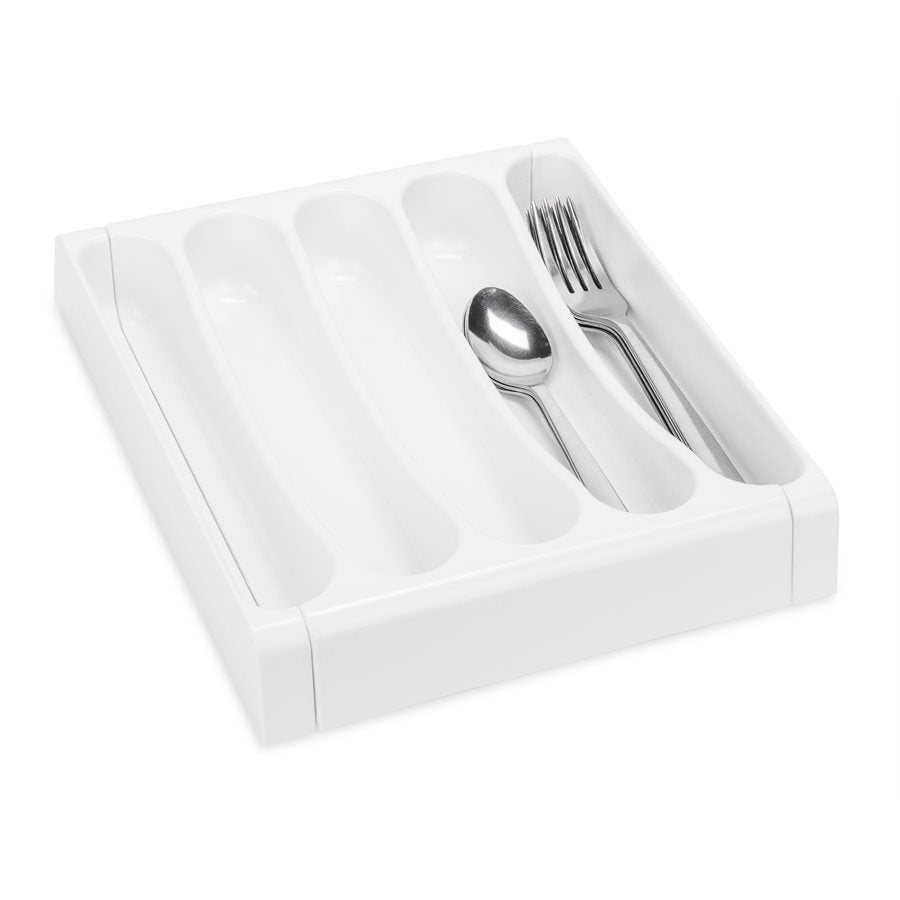 Camco Cutlery Tray, Adjustable From 9 in To 13 in Width x 1-3/4 in Height, With 5 Compartments, White - 43503