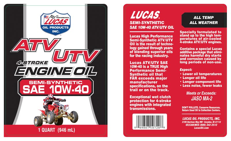Lucas Oil Oil, SAE 10W40, 1 qt Bottle - 10720