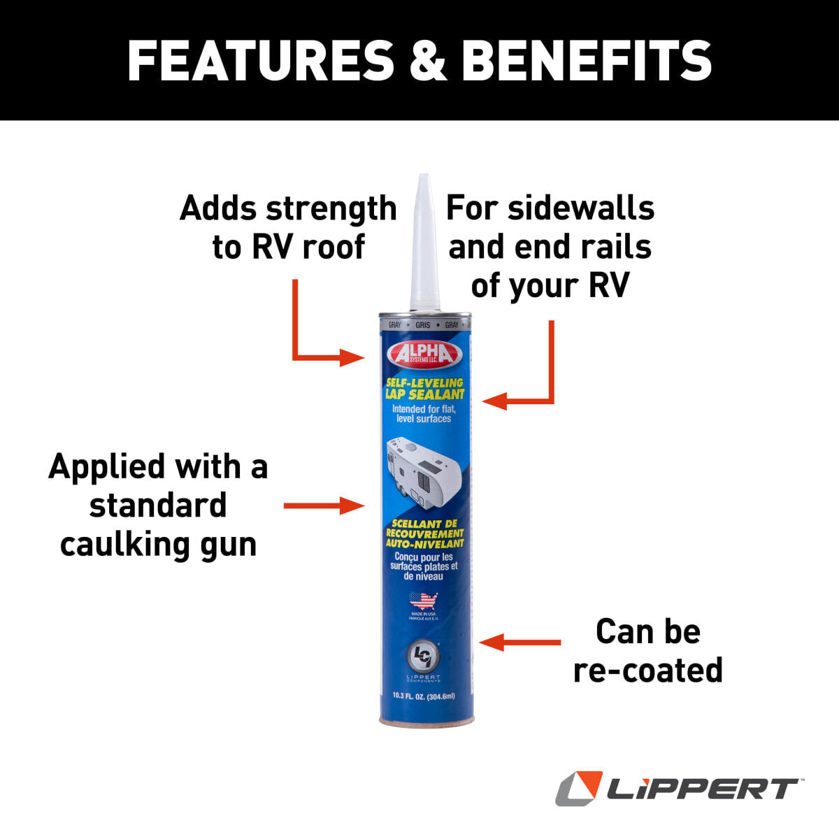 Lippert Caulk Sealant, 1021 Low VOC/Alpha Systems N102101TLCI, 10.3 oz Cartridge - 862147
