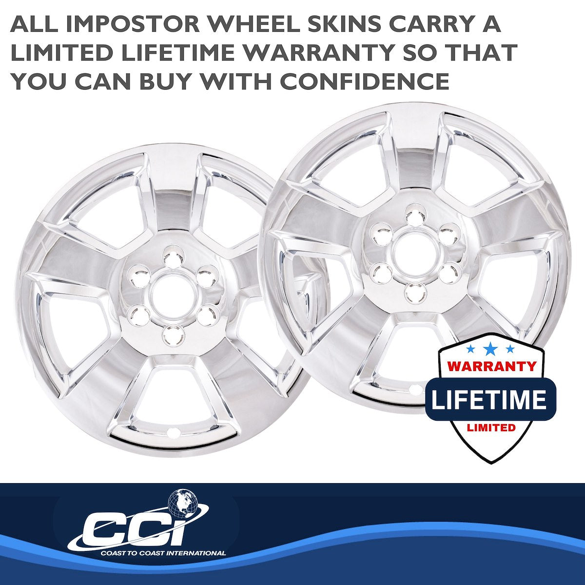 Coast2Coast Wheel Skin, 20 in, 5 Spokes, Chrome, Set Of 4 - IWCIMP490X