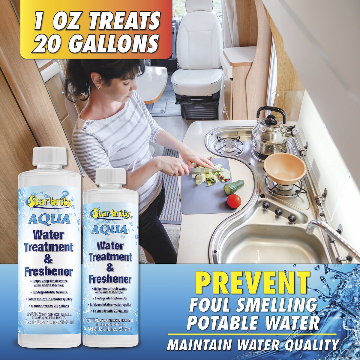 Star Brite Drinking Water Freshener, Keeps Drinking Water Stored in Tanks Tasting Fresh And Oder Free, 1 oz Cleans Up To 20 gal Of Water - 097016