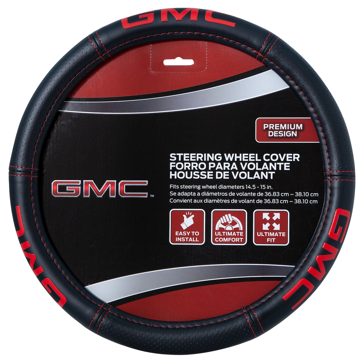 Plasticolor Steering Wheel Cover, For 14-1/2 To 15 in Wheels, Iconic GMC Logo And Red Contrast Stitching, Black - 006708R01