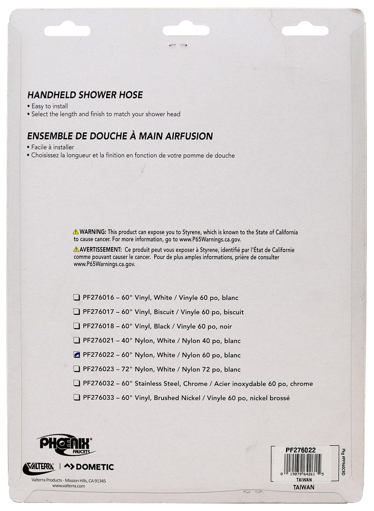 Phoenix Products Shower Head Hose, 60 in Length, White/Nylon - PF276022