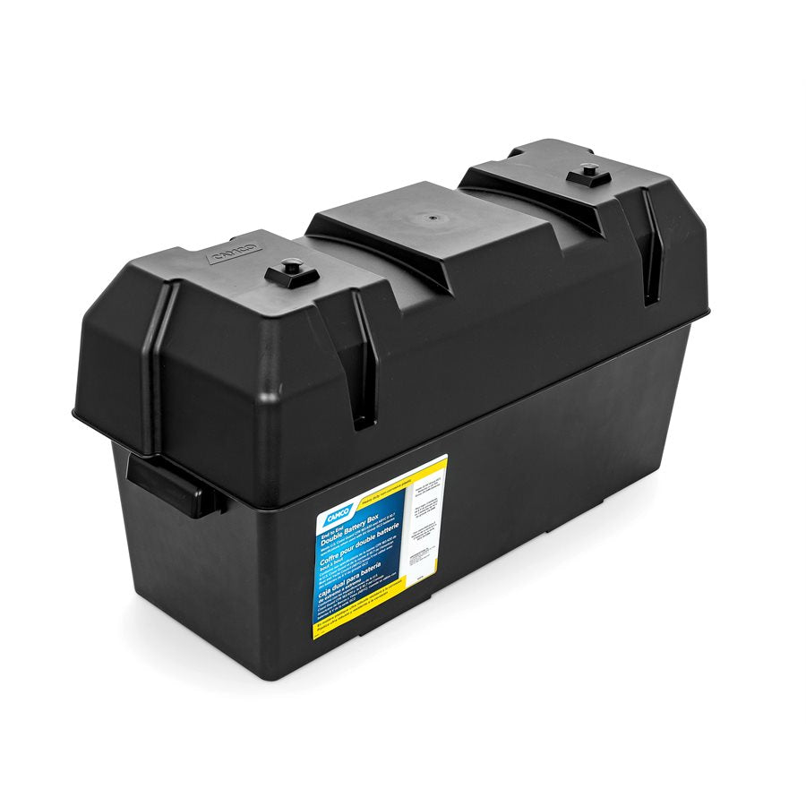 Camco Battery Box, Fits Two 6V Group GC2 Batteries Or Two 12V Group 24/24M Batteries, With 2 Tie Down Straps And 4 Strap Clamps With Screws - 55374