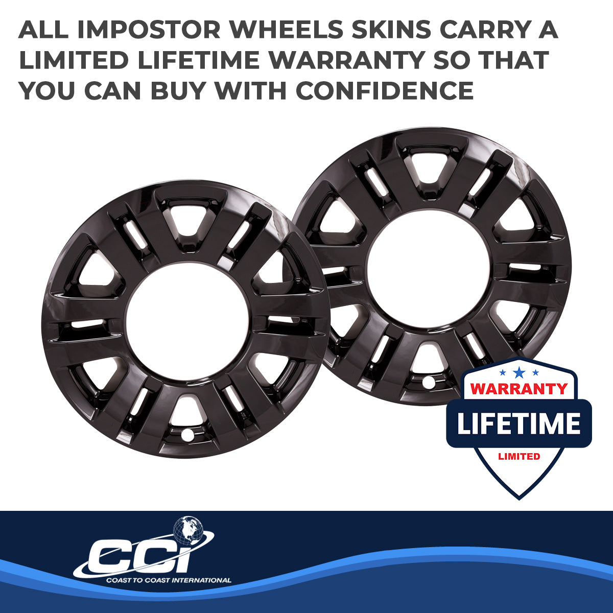 Coast2Coast Wheel Skin, 18 in, 6 Split Spokes, Gloss Black, Set Of 4 - IMP470BLK