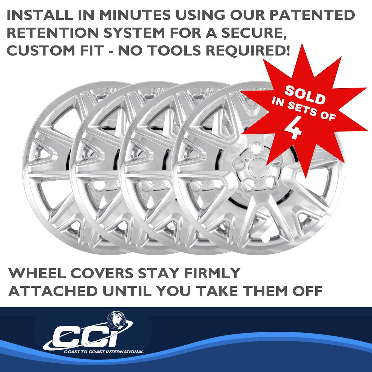 Coast2Coast Wheel Cover, 17 in, 5 Split Spoke, Chrome Plated, Set Of 4 - IWC47117C