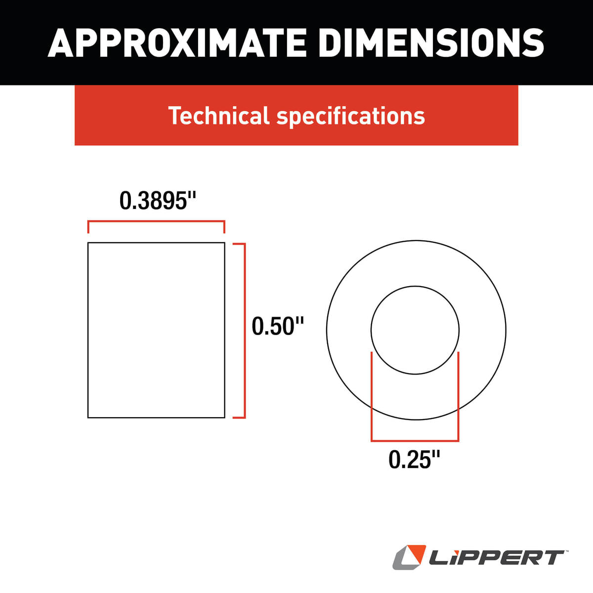 Lippert Entry Step Motor Spacer, 1/2 in Outside Diameter x 1/4 in Inside Diameter - 128958