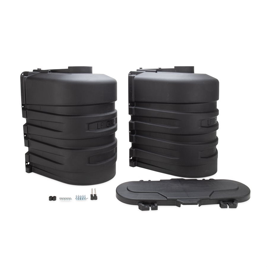 Camco Propane Tank Cover, For Dual 30 lb Tanks While Mounted, Black, 29-1/2 in Width x 26-1/4 in Height x 15-1/2 in Depth - 50512