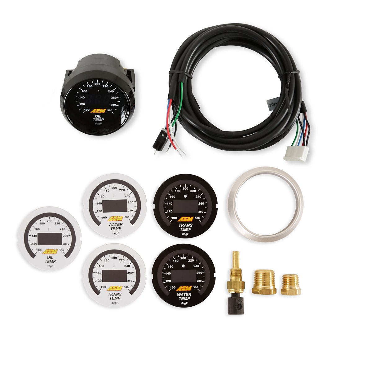 AEM Electronics Gauge Oil Temp/Trans Temp/Water Temp, 52 Millimeter, 100-300 Degrees Fahrenheit, Black Face/Black Bezel - 30-4402