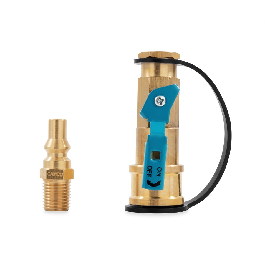 Camco Propane Hose Connector, 1/4 in Female NPT Thread x Female Quick Connect, Full Flow Plug: 1/4 in Male NPT x Male Quick-Connect, Brass - 59853