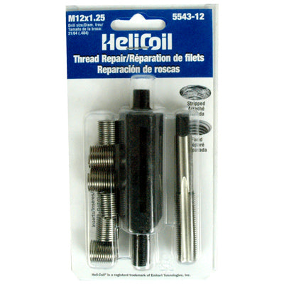Helicoil Thread Repair Kit, M12 x 1.25 Thread Size, With 6 Heli-Coil Inserts/Installation Tool/Tap - 5543-12