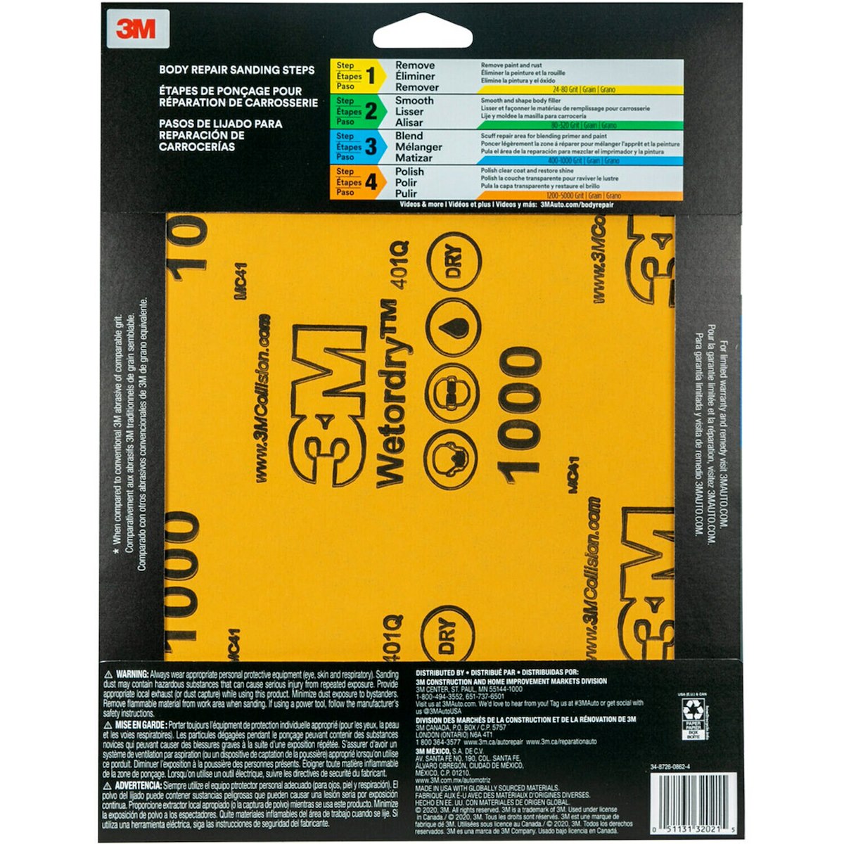 3M Wetordry 1000 Grit Sandpaper, 9 x 11 in, Pack of 5 - 32021