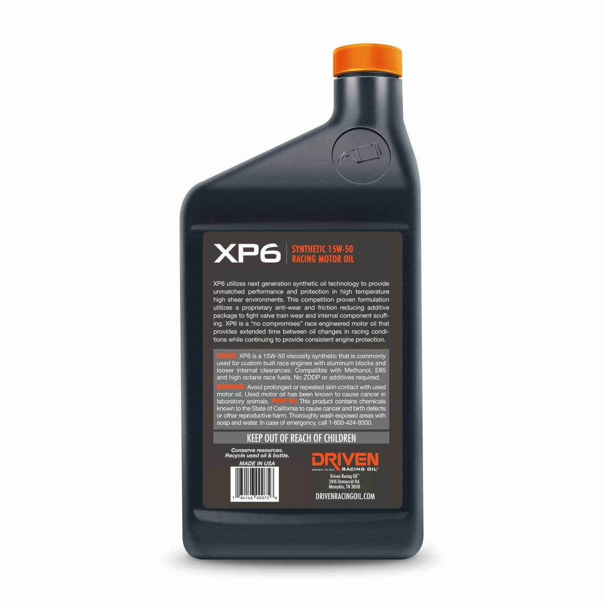 Driven Racing Oil Oil, XP6 Series, SAE 15W-50, 1 qt Bottle - 01006