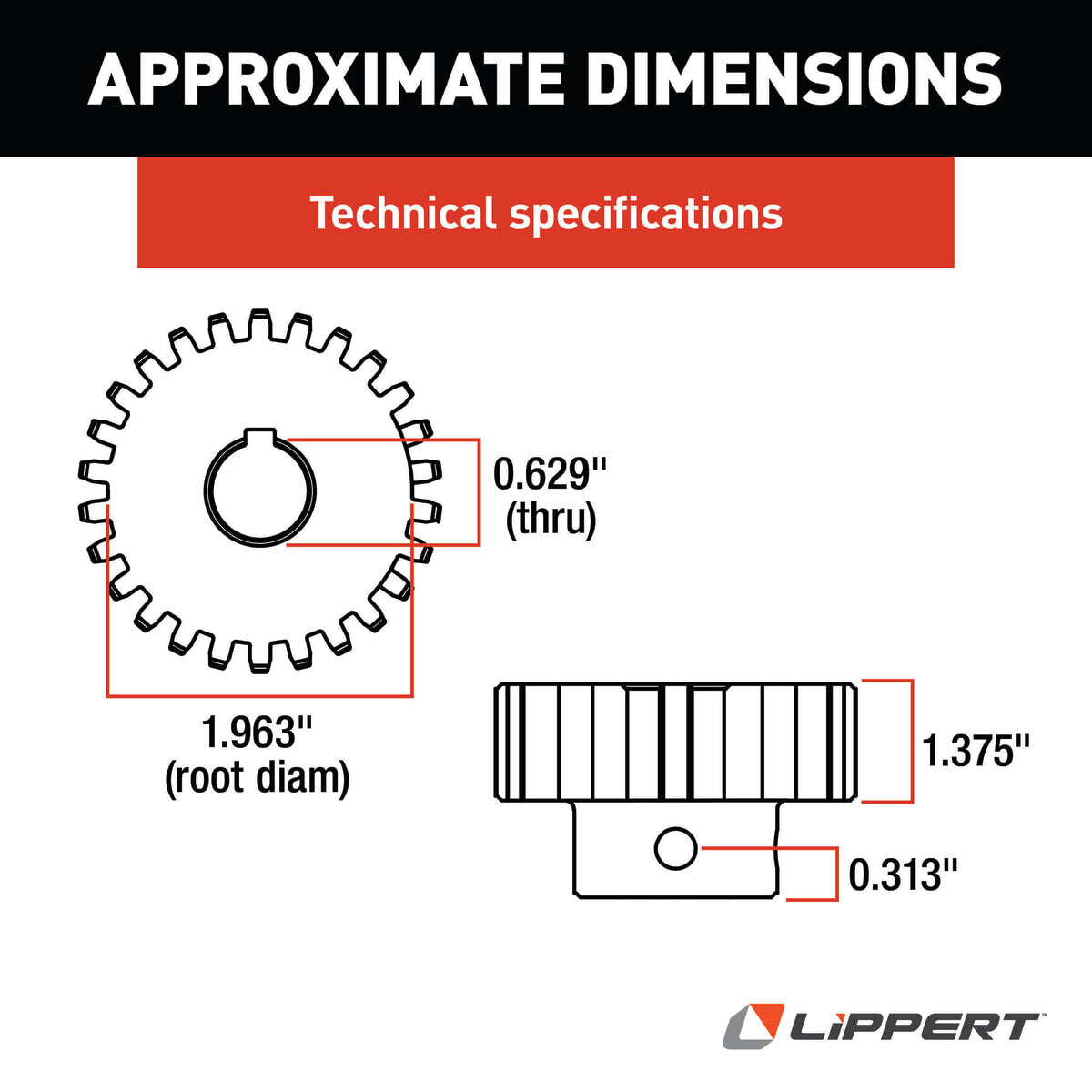 Lippert Slide Out Gear, 26 Teeth, 2.34 in Outside Diameter, 1.525 in Inside Diameter - 116658
