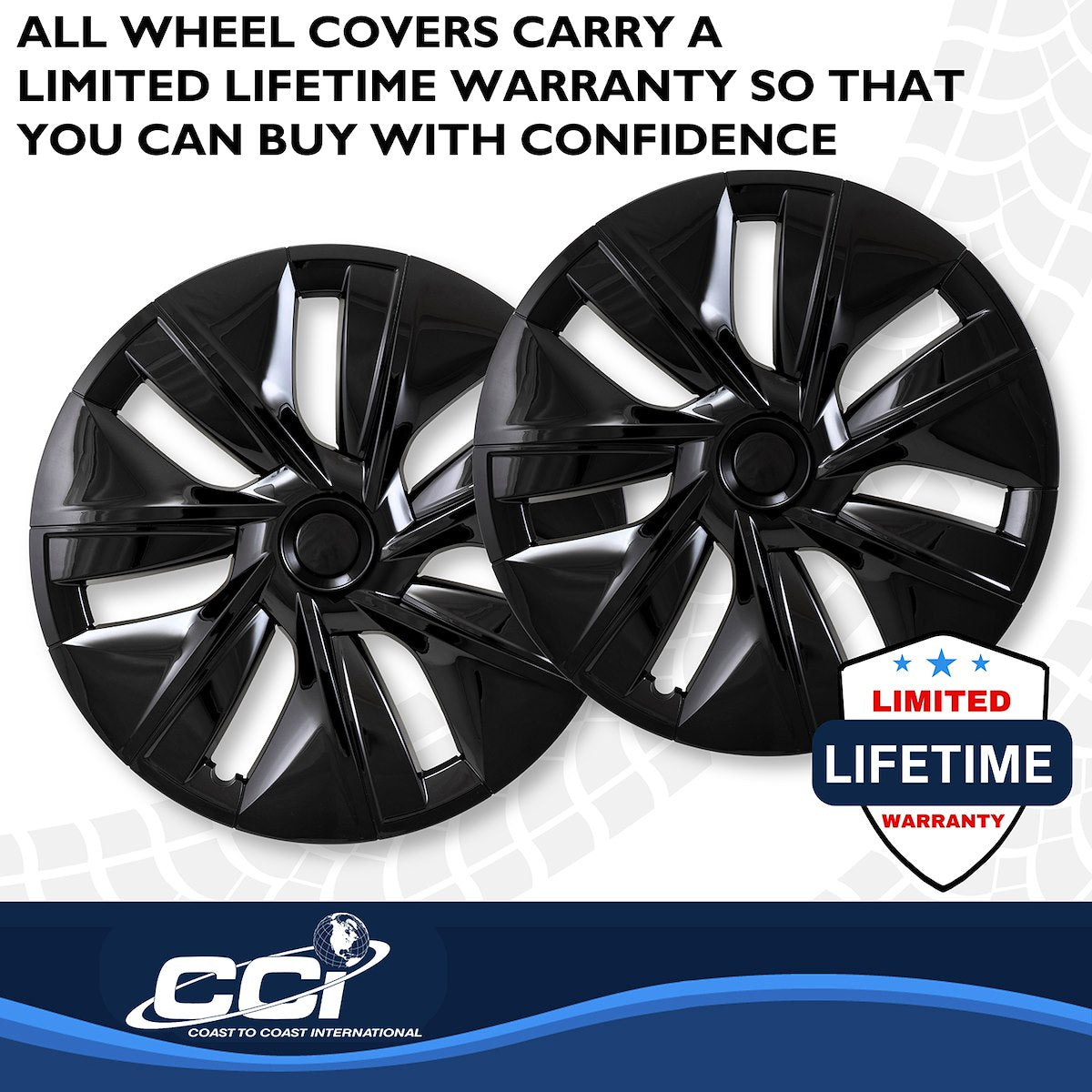 Coast2Coast Wheel Cover, 19 in, 7 Spoke, Gloss Black, Set Of 4 - 56619BLK