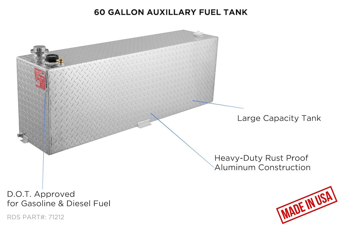 RDS Tanks Liquid Transfer Tank, 60 gal Capacity, 13 in Length x 56 in Width x 19-1/4 in Height, Aluminum - 71212