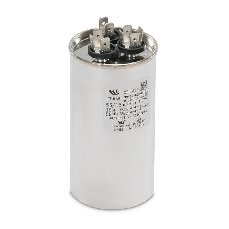 Dometic Air Conditioner Capacitor, 55/15 Microfarad, 370 V AC, 4-5/8 in Height x 2-1/8 in Diameter Overall Dimension - 3314471.017