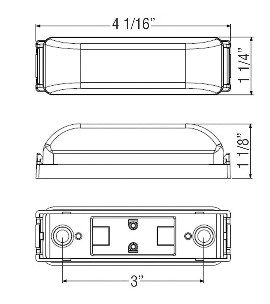 Optronics Clearance Light, MCL63 Series, LED, 3-7/8 in Width x 1-1/4 in Height x 1-1/8 in Depth - MCL63RBP
