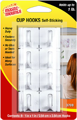 Magic Mounts Multi Purpose Hook, 1 in Width x 1 in Height, White, Holds Up To 1 lb, Case Of 8 - 3708