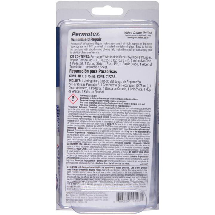 Permatex Windshield Repair Kit, From 50 degree Fahrenheit To 75 degree Fahrenheit - 09103