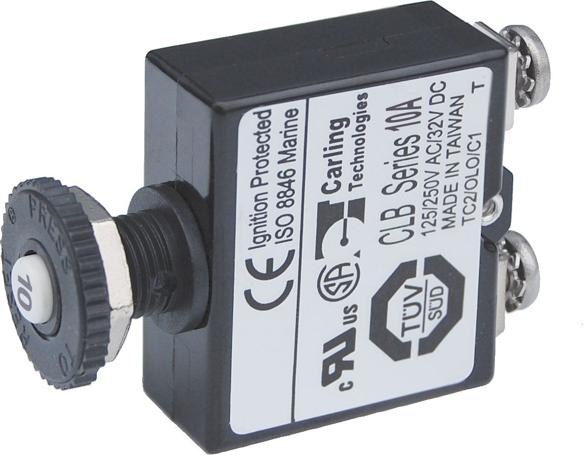 Blue Sea Circuit Breaker, 10 amp/32 V DC, No 8 Screw Terminal - 2132-BSS