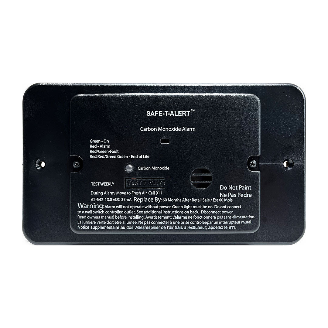 MTI Industries Carbon Monoxide Detector, 13.8 V DC, Black, 4-1/2 in Width x 3-1/4 in Height x 1-1/4 in Thick - 62-542-BL-TR