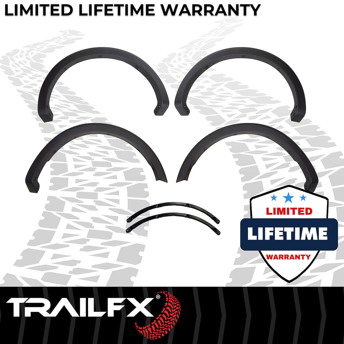 TrailFX Fender Flare, 1-1/2 in Tire Coverage, Black Smooth Paintable Finish, 3-1/4 in Flare Height, Set Of 4 - TFF3011OE