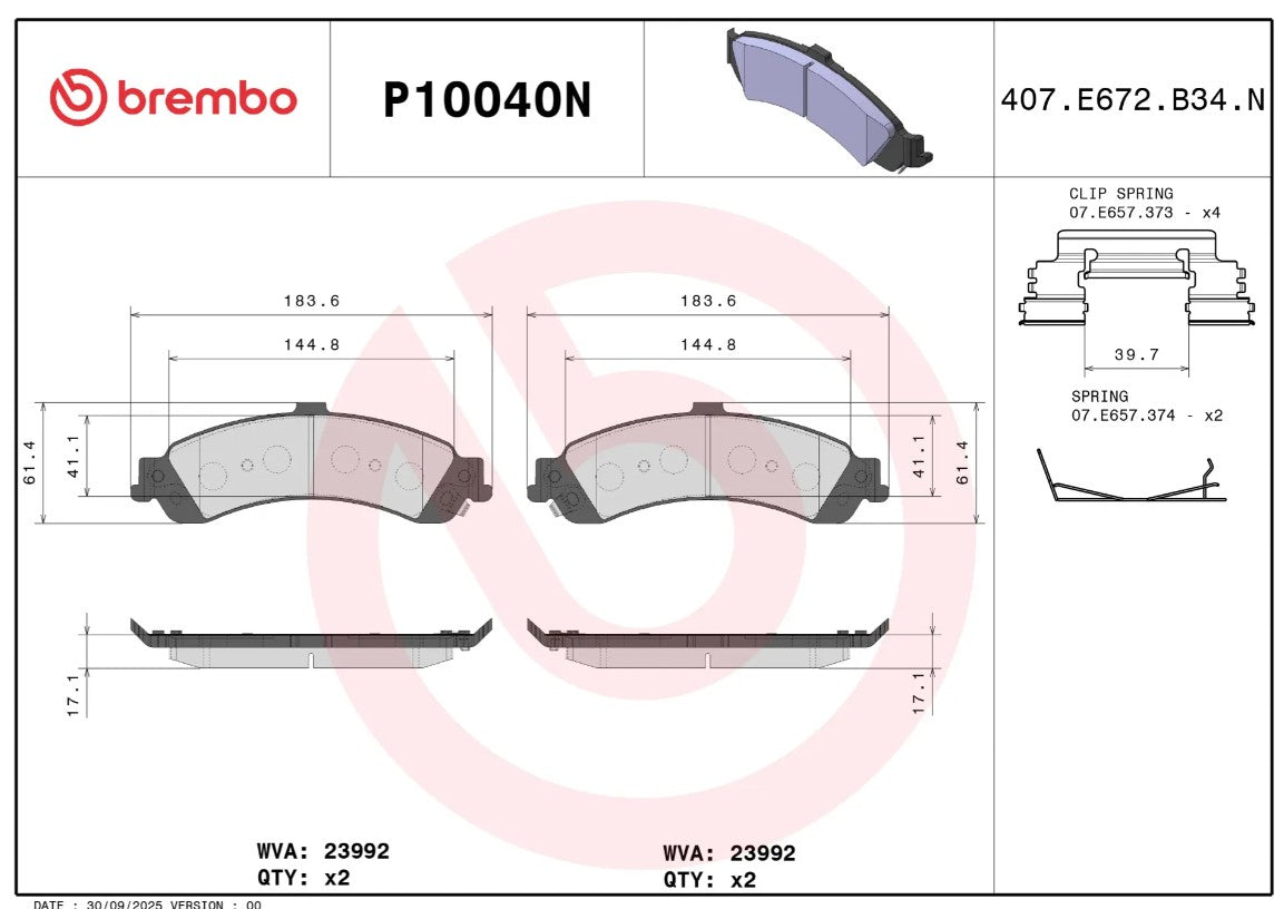 Brembo Brake Pads P10040N product image 2