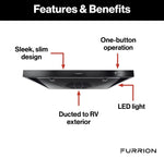 Furrion Stove Vent Hood, For 12 To 18 in Cabinet Depth, 10-11/16 in Width x 3-3/4 in Height Exhaust Duct, With LED Down Light - FHO23SACR-BL