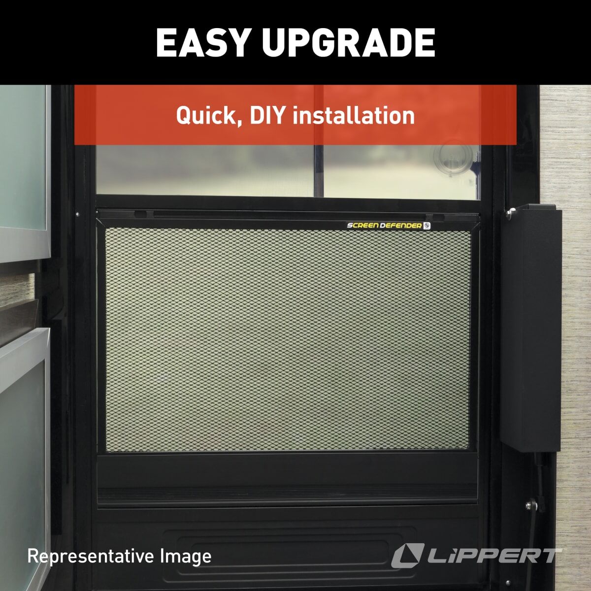 Lippert Screen Door Grille, 24-1/2 in Width, For Lippert Entry Doors With 28 in Width Door Rough Opening, Black - 859793