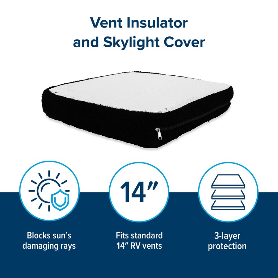 Camco Roof Vent Insulation, For 14 in x 14 in Vents, 2-3/4 in Foam With Reflective Backing And Synthetic Fleece Layer, Black - 45196