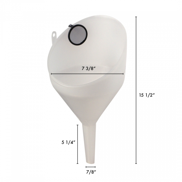 WirthCo Funnel, 8 in Top Inside Diameter x 10 in Overall Height, 7/8 in Spout Outside Diameter x 5-1/2 in Spout Length, 120 oz Capacity - 90080