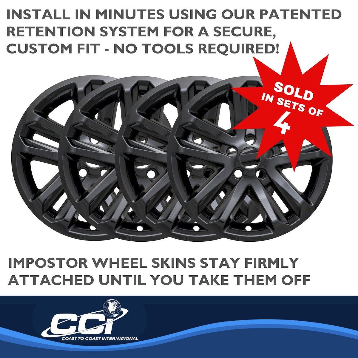 Coast2Coast Wheel Skin, 18 in, 5 Split Spokes, Gloss Black, Set Of 4 - IWCIMP370BLK