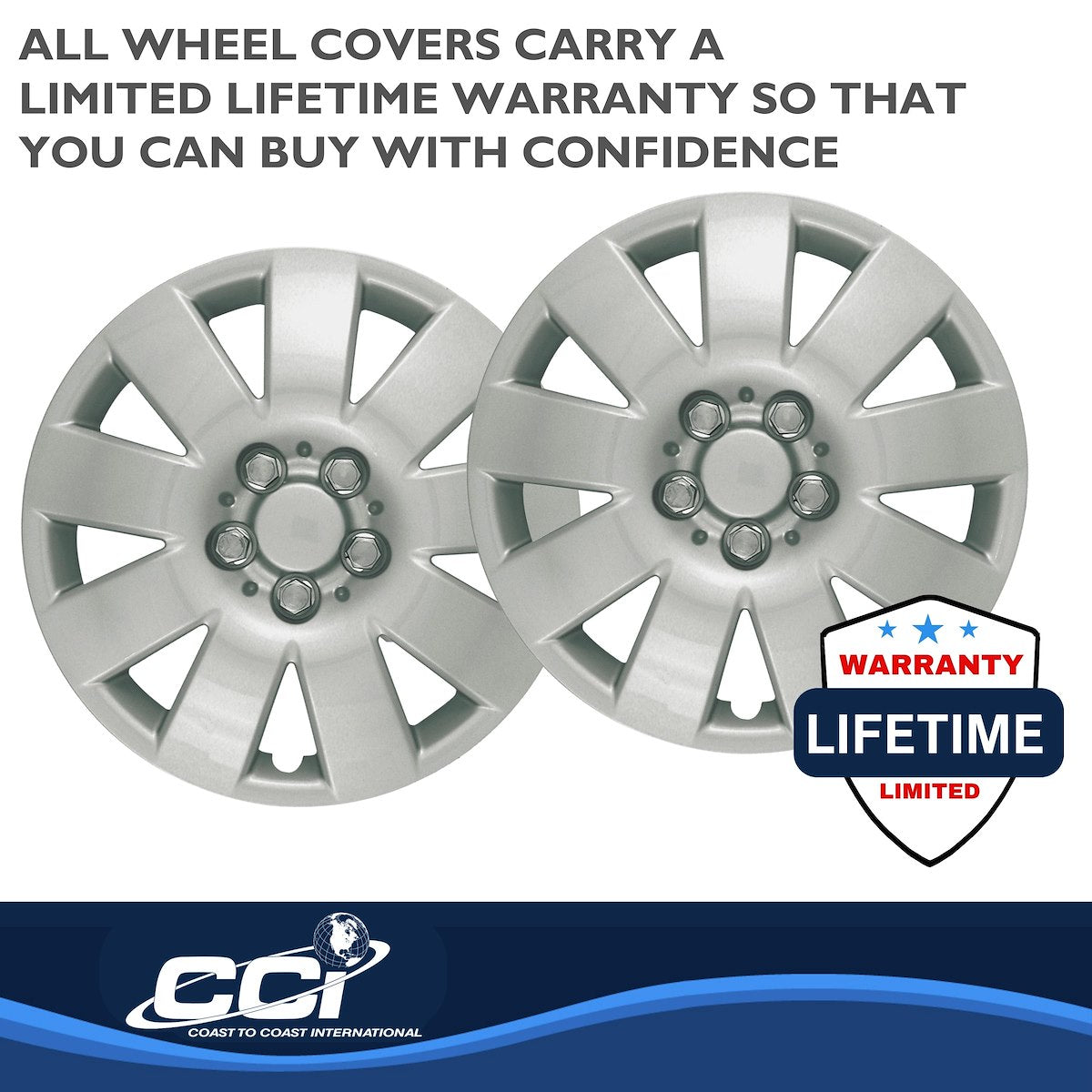 Coast2Coast Wheel Cover, 15 in, 9 Spoke, Spring Steel Clip, Set Of 4 - IWC41015S