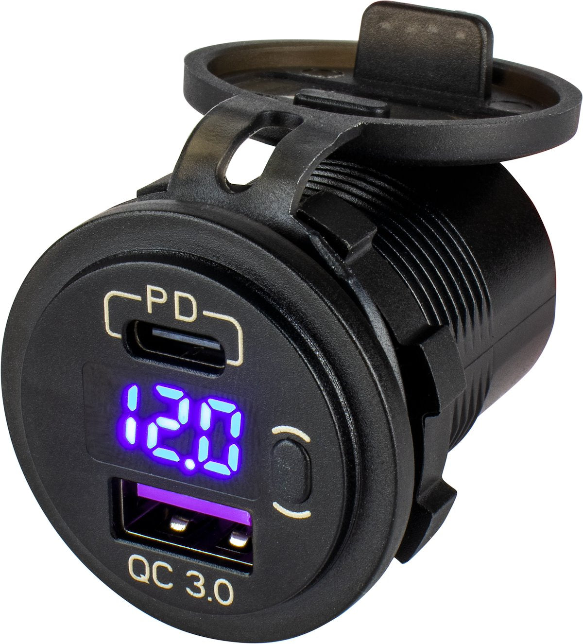 Sea Dog USB Outlet, Wired, Two 5 V/6 amp USB 3.0 Outlet, 60 Watt At 24 V USB-C Port/36 Watt At 12 V USB 3.0 - 426518-1