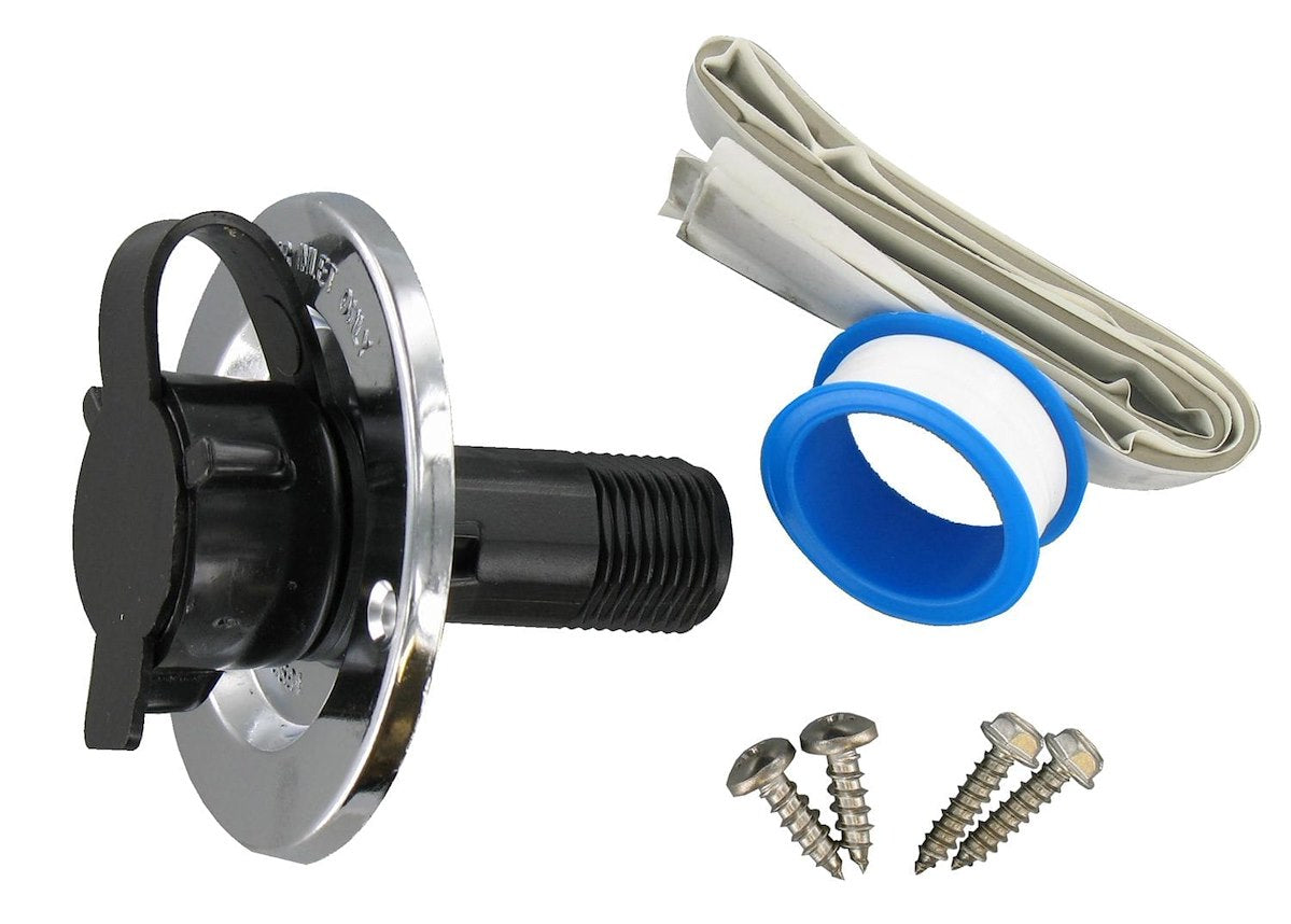 Valterra Fresh Water Inlet, 1/2 in Male Pipe Thread Inside Connection, 2-3/4 in Die Cast Flange, 2-3/4 in Overall Diameter - A01-0165VP