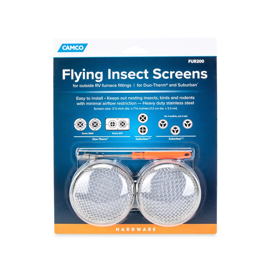 Camco Bug Screen - RV Appliance, 2-7/8 in Diameter x 1-5/16 in Depth, Stainless Steel, Pack Of 2 - 42141